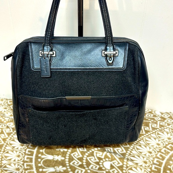 COACH Taylor Bowler Satchel WOOL/LEATHER Black MSRP 498 - Picture 1 of 14
